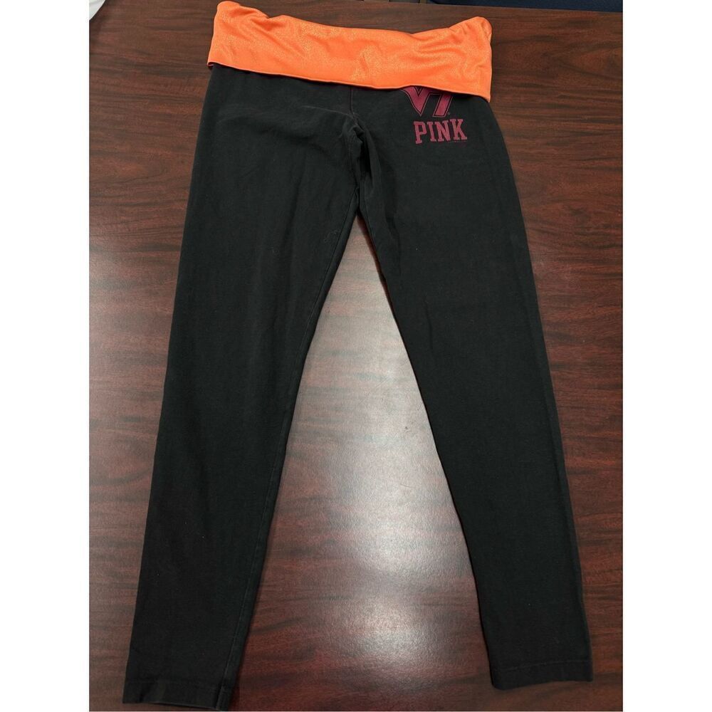 PINK Victoria’s Secret Virginia Tech Foldover Black Yoga Size Medium